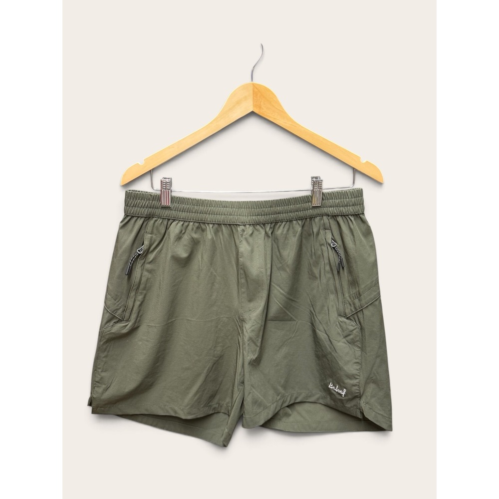 Baleaf Mens Olive Green Athletic Hiking Shorts Large Elastic Waist Zip Pockets